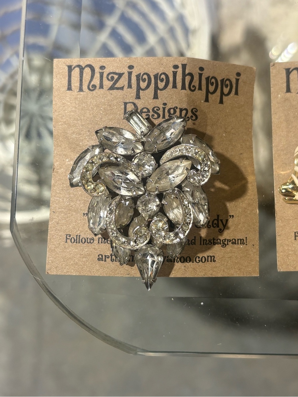 Vintage Clear Crystal Floral Brooch